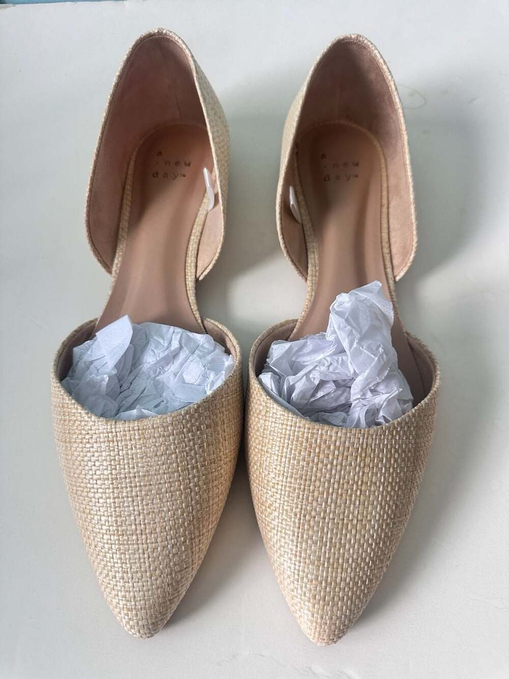 A New Day Julie Flats Size 10 Beige Woven Pointed Toe D'Orsay
